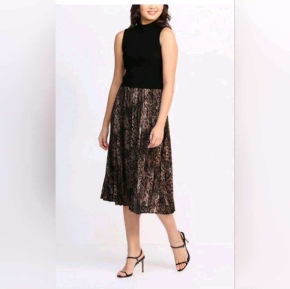Fortune + Ivy Stitch Fix Leopard Print Pleated Midi Dress Medium NWT